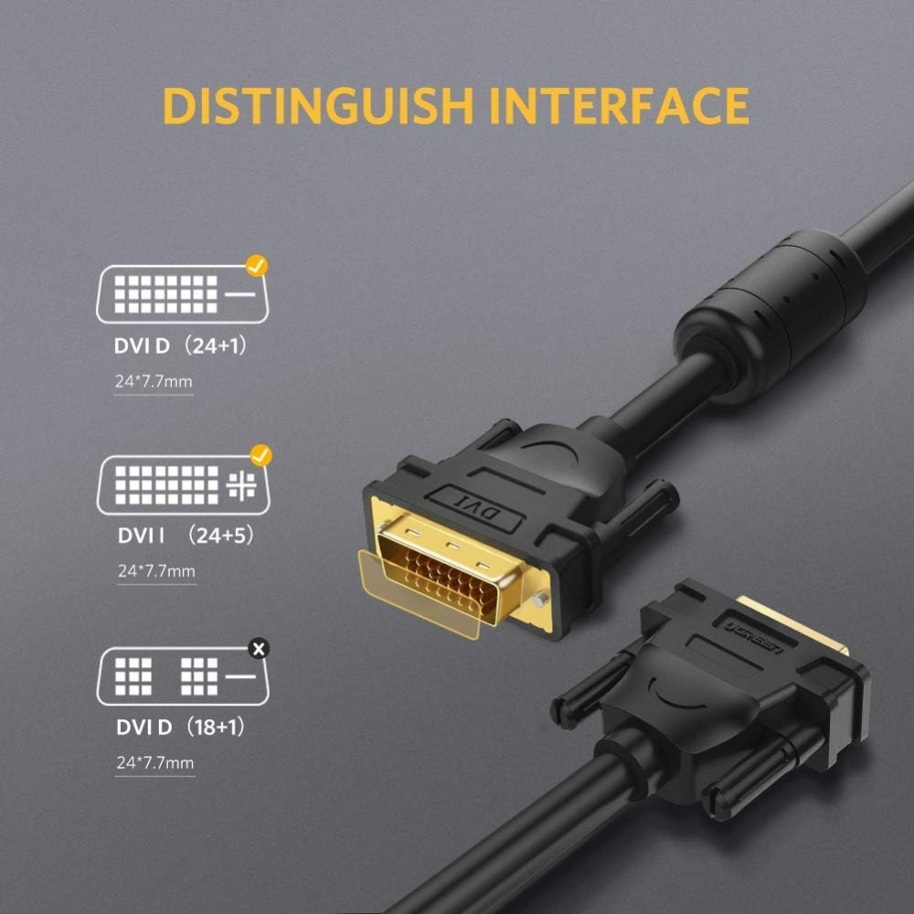 UGREEN 11672 DVI (24 +1) MALE TO MALE CABLE 1M - Image 2