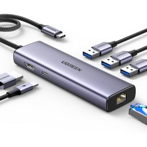 UGREEN 15598 6-IN-1 USB-C TO 3XUSB A, 1X HDMI, 1X RJ45, PD 100W ADAPTER