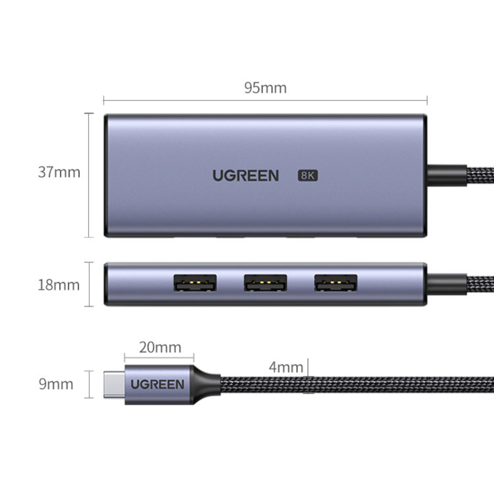UGREEN 50629 USB-C 8K 4-IN-1 3XUSB 3.0, HDMI ADAPTER - Image 2
