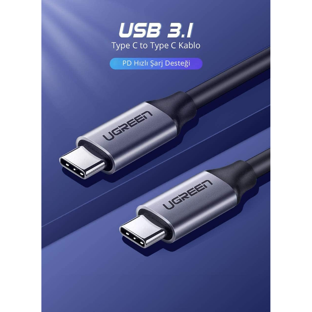 UGREEN 50751 USB-C 3.1 MALE TO MALE CABLE NICKEL PLATING ALUMINUM 1.5M GRY - Image 2