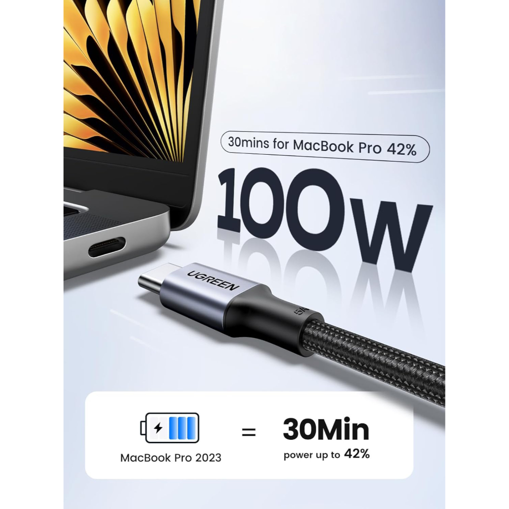 UGREEN 70429 TYPE-C TO C CABLE ALUMINUM BRAIDED 100W 2M - Image 2