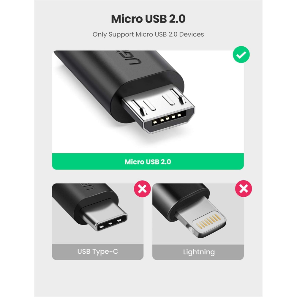 UGREEN 10396 MICRO USB MALE TO USB-A F/M OTG CABLE 15CM - Image 6