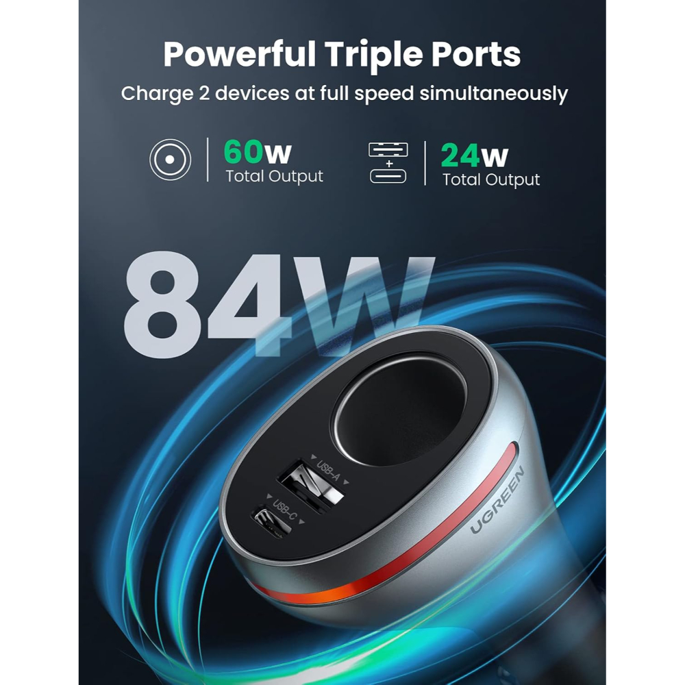 UGREEN 60712 Dual Port Single Extension PD 20W Car Charger