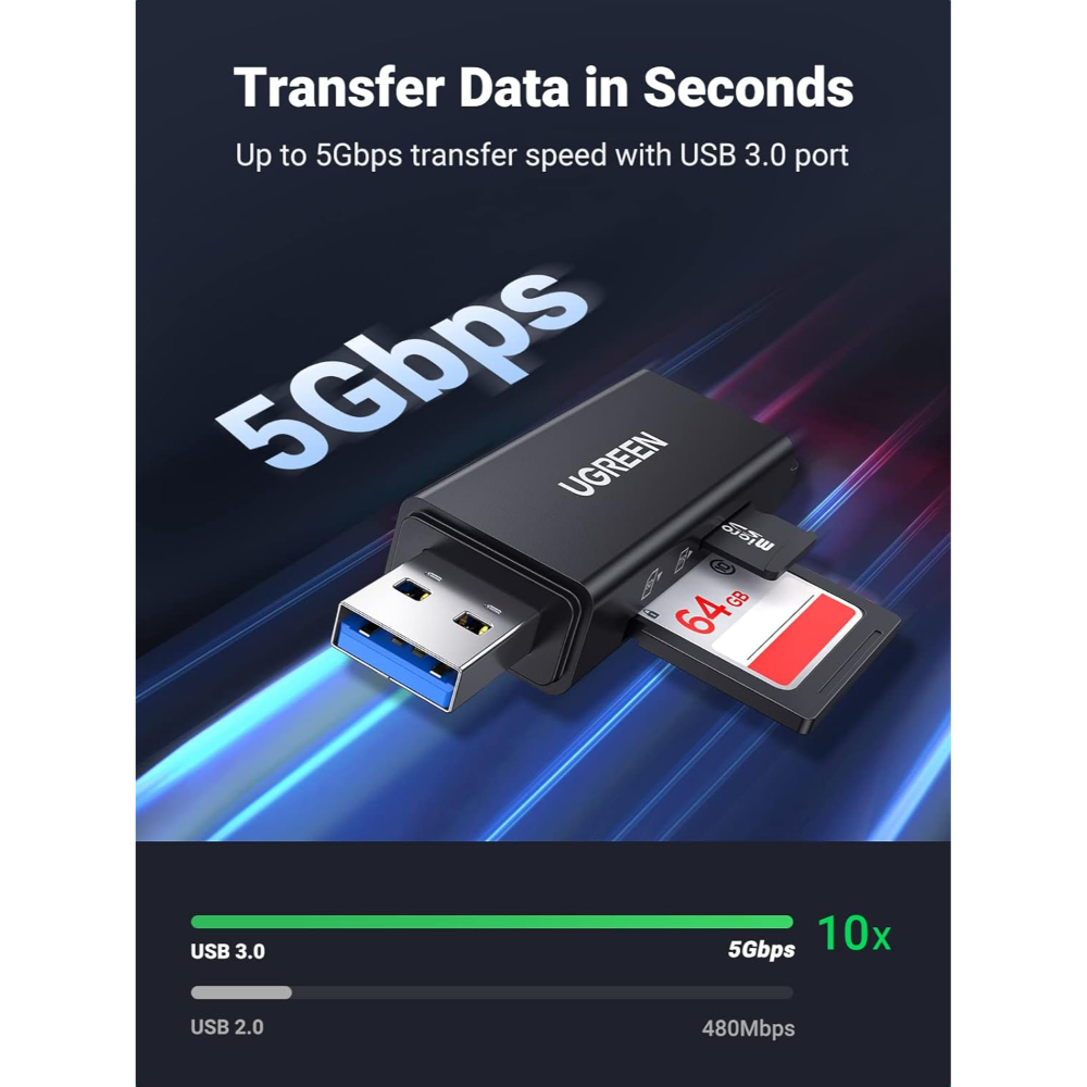 UGREEN 40752 USB 3.0 Dual Slot SD and TF Card Reader
