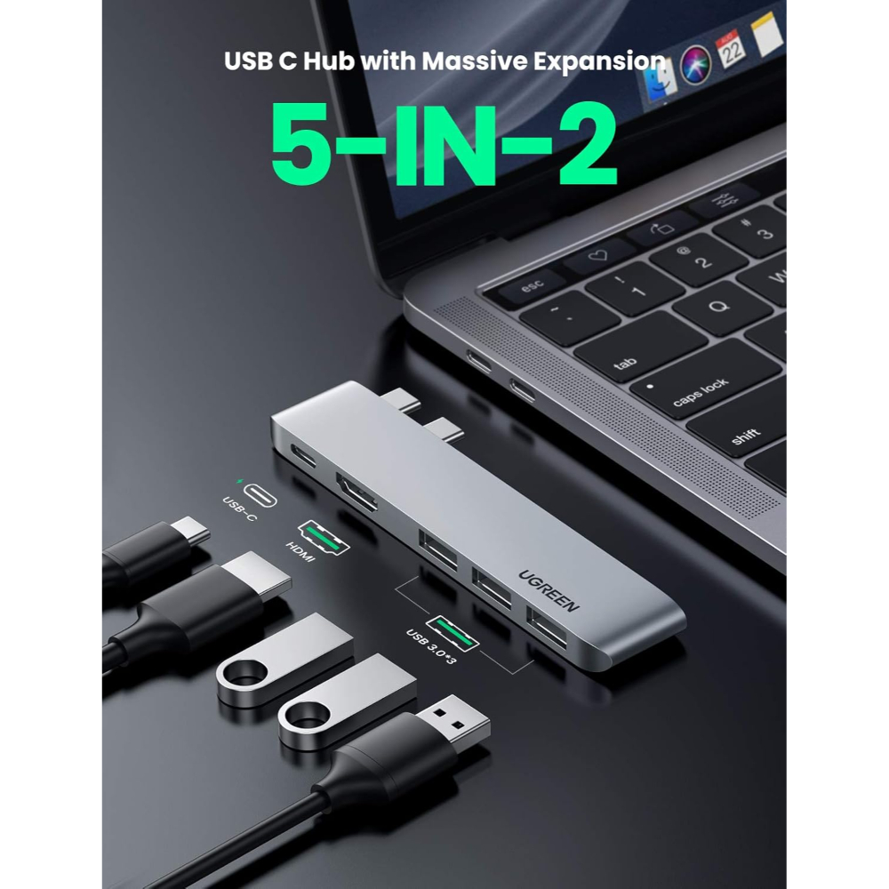 UGREEN 60559 2XUSB-C MALE TO 3XUSB3.0 1XHDMI F, 1X USB-C F, ADAPTER - Image 2