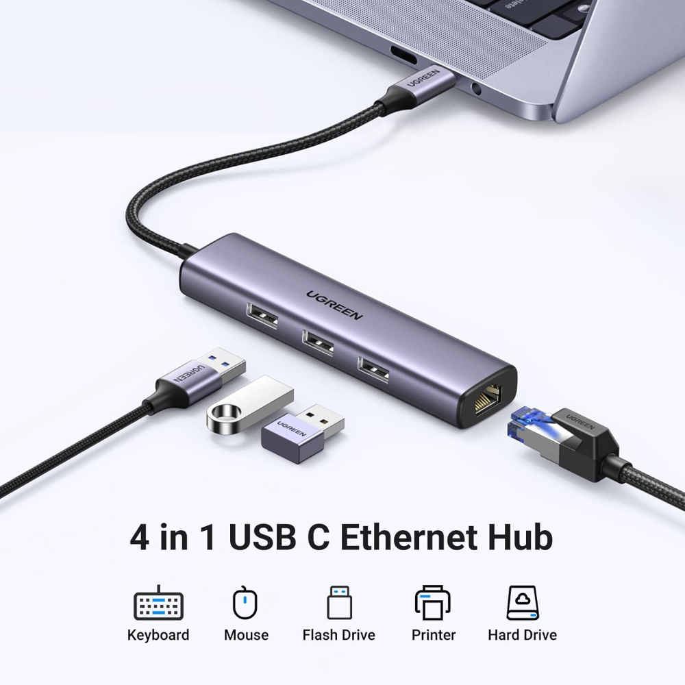 UGREEN 60600 USB-C TO 3 X USB3.0 HUB + RJ45 ADAPTER - Image 2