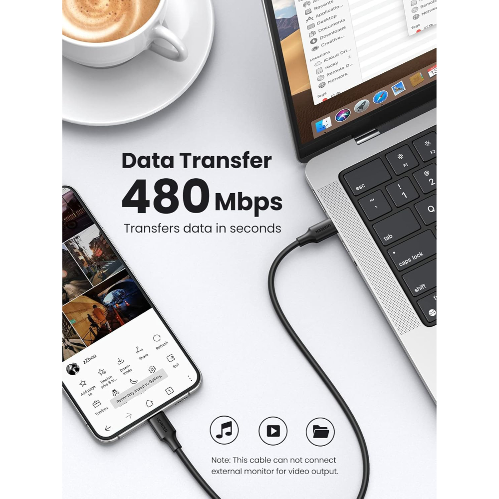 UGREEN 10306 TYPE-C TO TYPE-C USB2.0 CABLE 3A BLACK 2M - Image 3