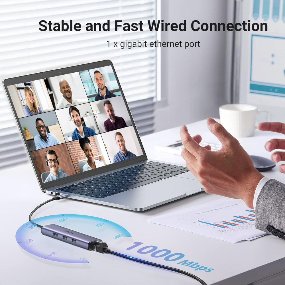 UGREEN 60600 USB-C TO 3 X USB3.0 HUB + RJ45 ADAPTER - Image 3