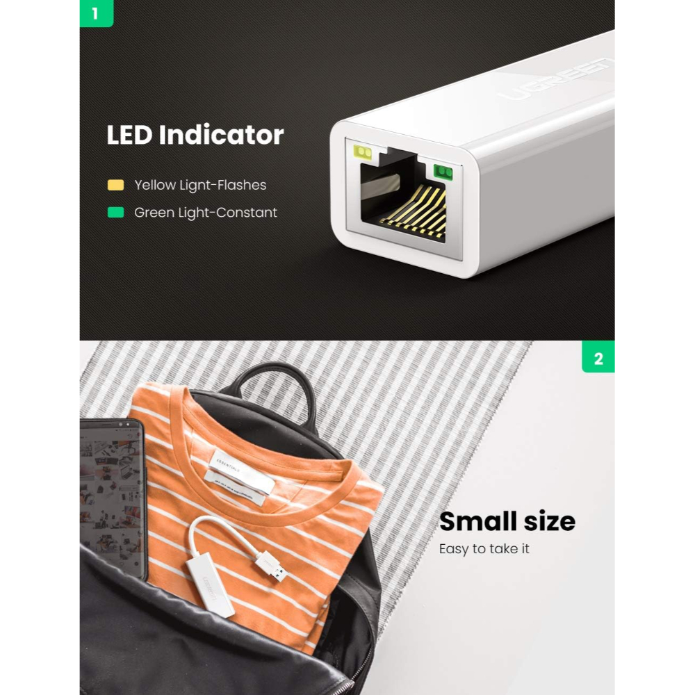 UGREEN 20255 USB 3.0 TO GIGABIT ETHERNET ADAPTER WHITE - Image 3