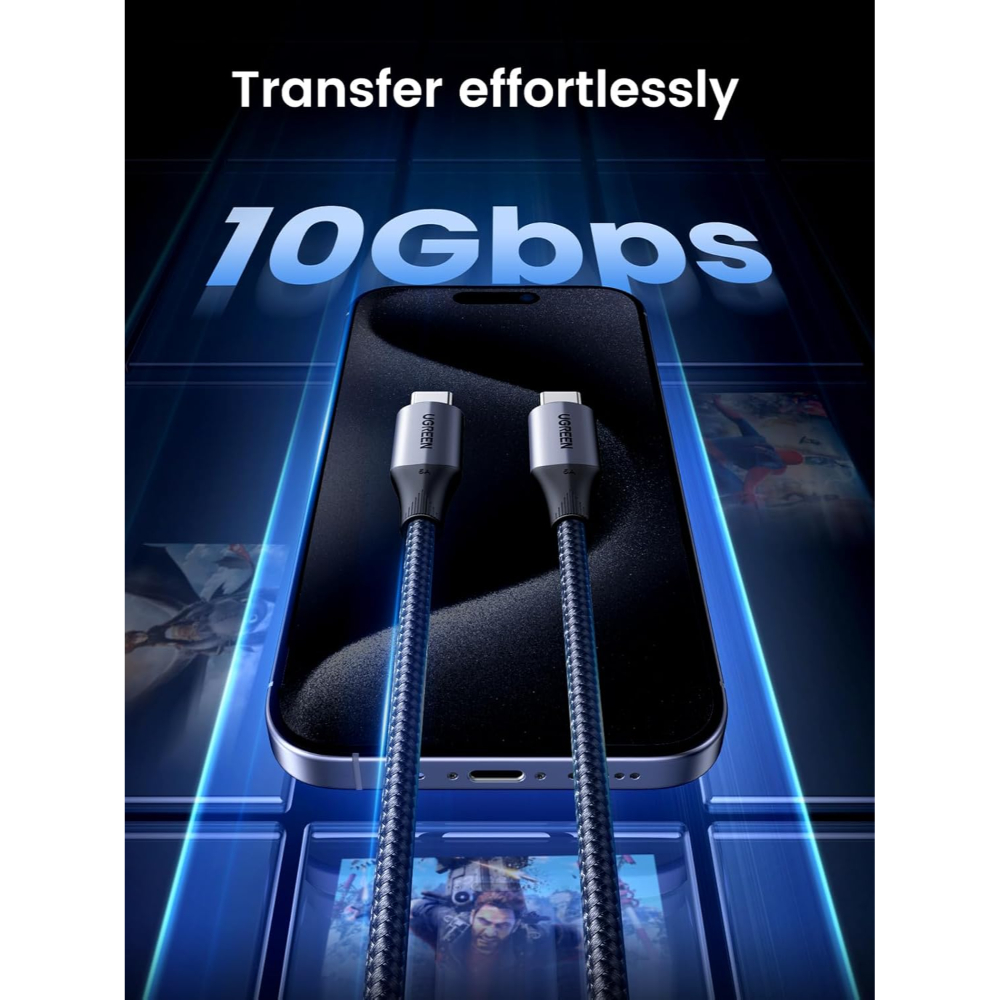 UGREEN 80150 USB-C 3.2 M/M GEN2 240W CABLE BRAIDED 1M 4K@60HZ BLK - Image 4