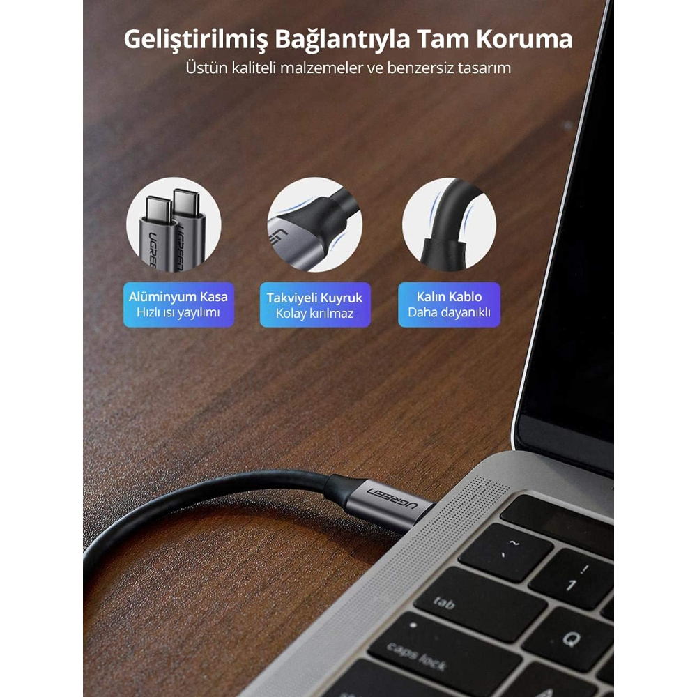 UGREEN 50751 USB-C 3.1 MALE TO MALE CABLE NICKEL PLATING ALUMINUM 1.5M GRY - Image 4
