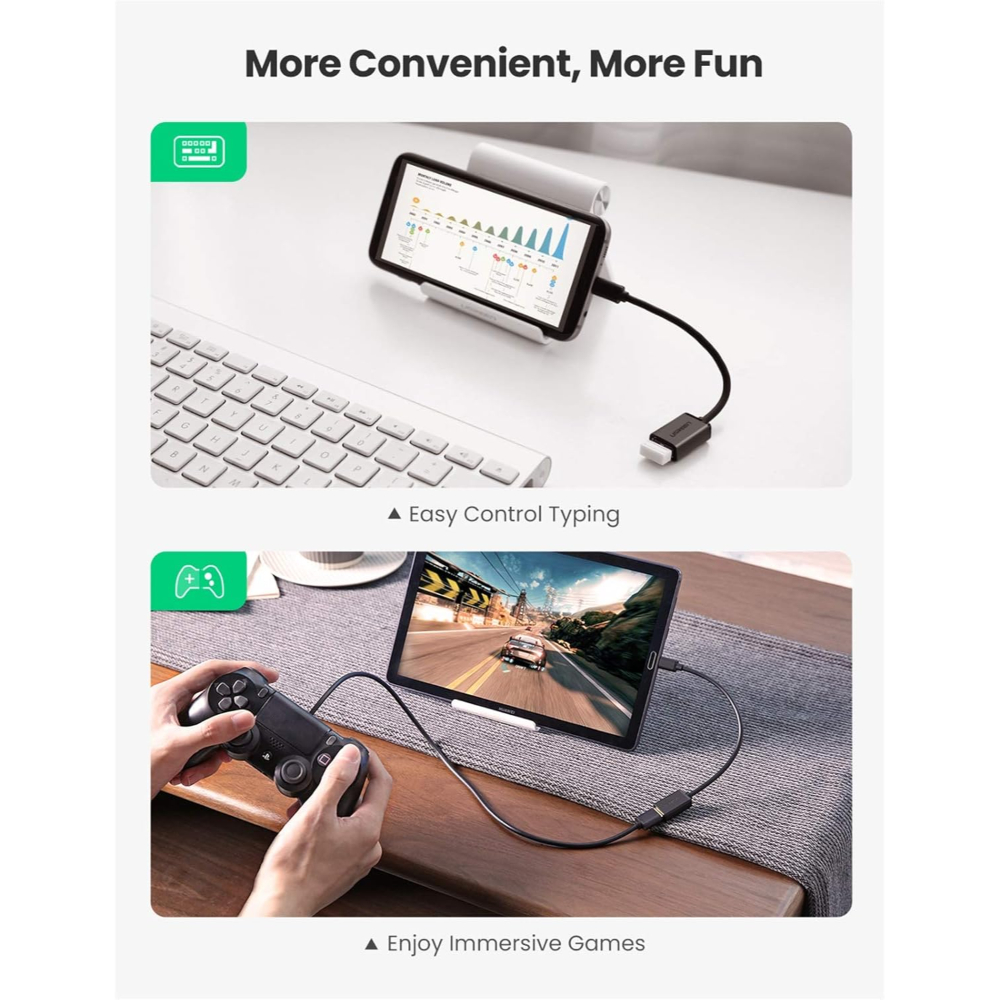 UGREEN 10396 MICRO USB MALE TO USB-A F/M OTG CABLE 15CM - Image 2