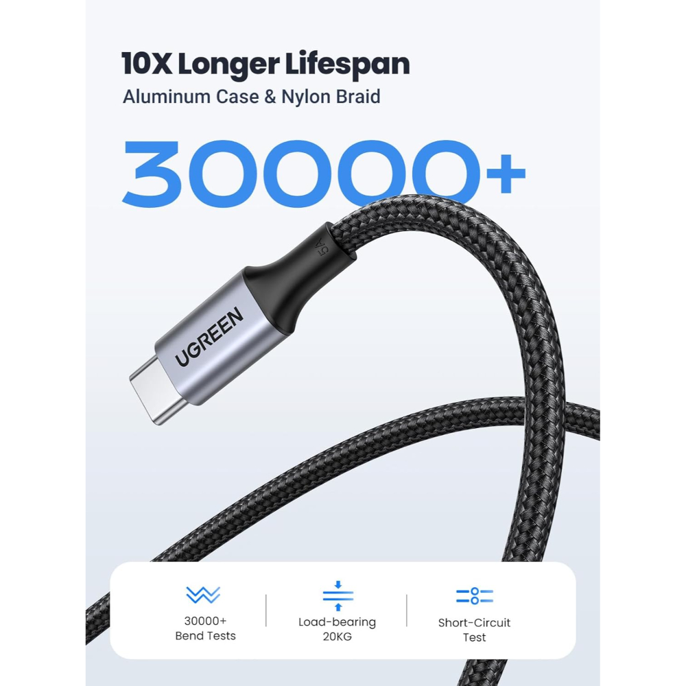 UGREEN 70429 TYPE-C TO C CABLE ALUMINUM BRAIDED 100W 2M - Image 5
