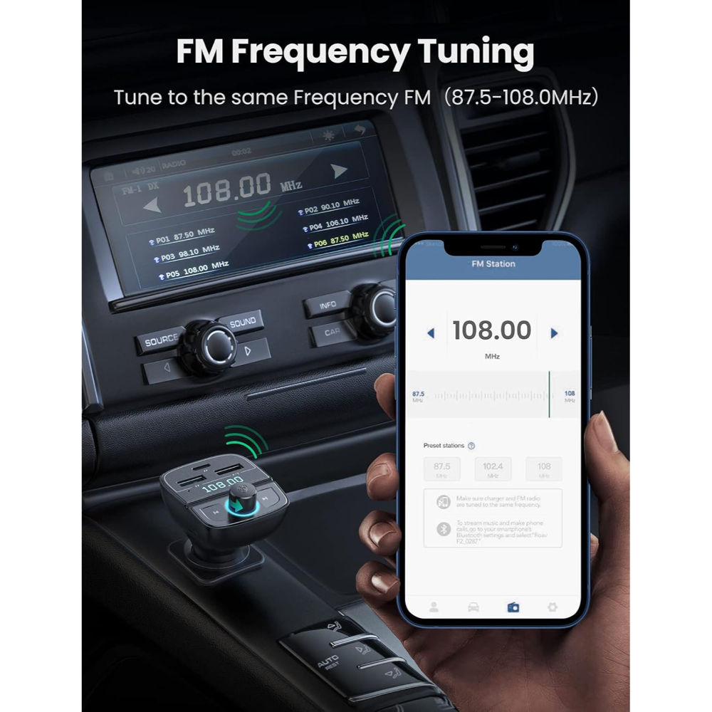 UGREEN 80910 Bluetooth Car Charger FM Transmitter USB TF
