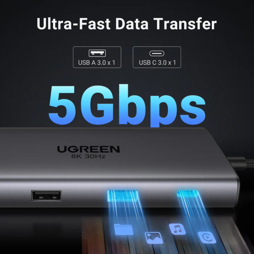 UGREEN 15534 10-IN-1 TYPE-C TO 2XHDMI, 3XUSB-A, 1XRJ45, SD/TF, PD100W ADAPTER - Image 5