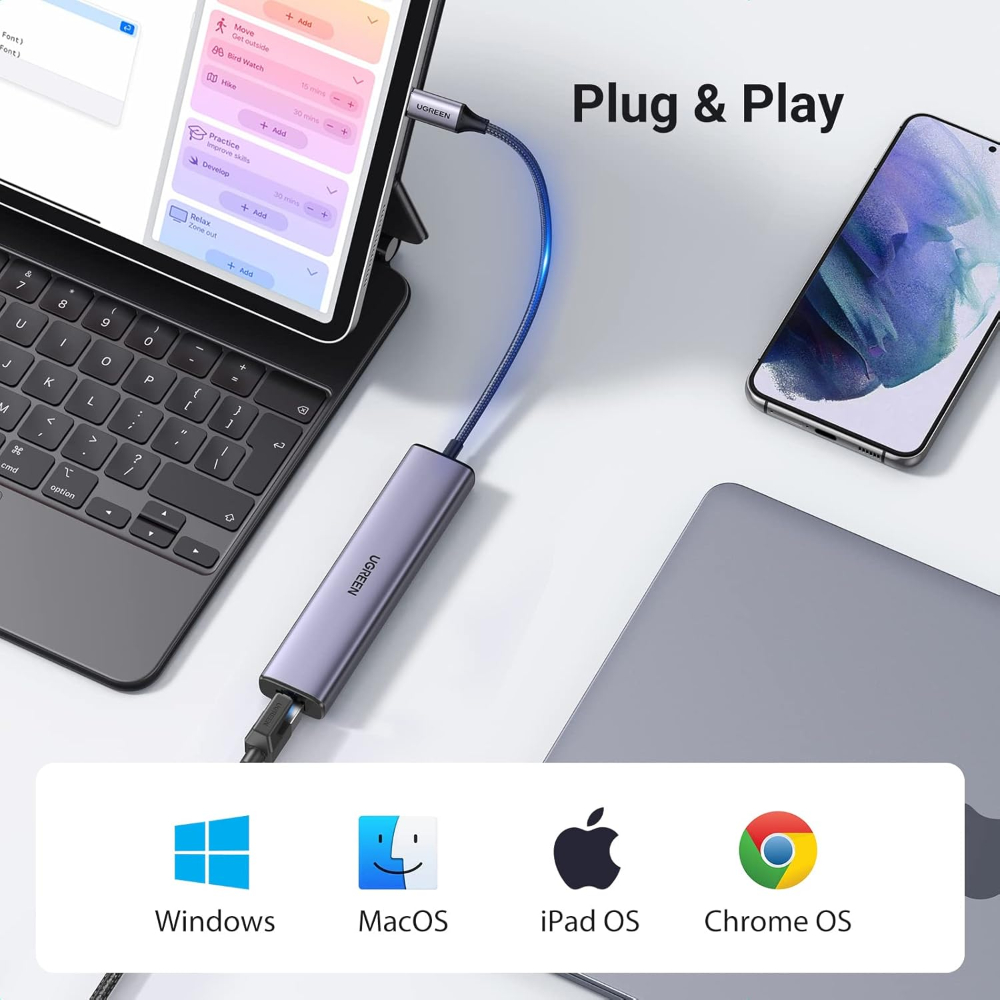 UGREEN 60600 USB-C TO 3 X USB3.0 HUB + RJ45 ADAPTER - Image 5