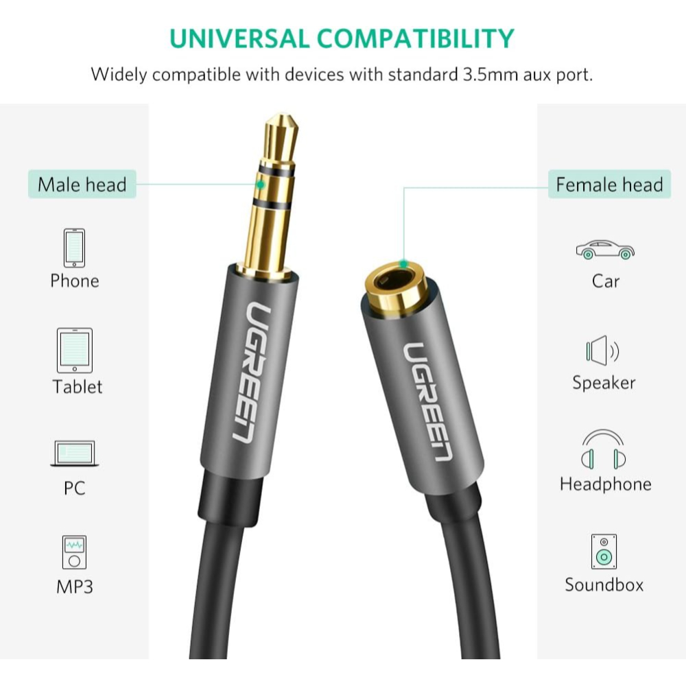 UGREEN 10595 3.5MM MALE TO 3.5MM FEMALE EXTENSION 3M - Image 5