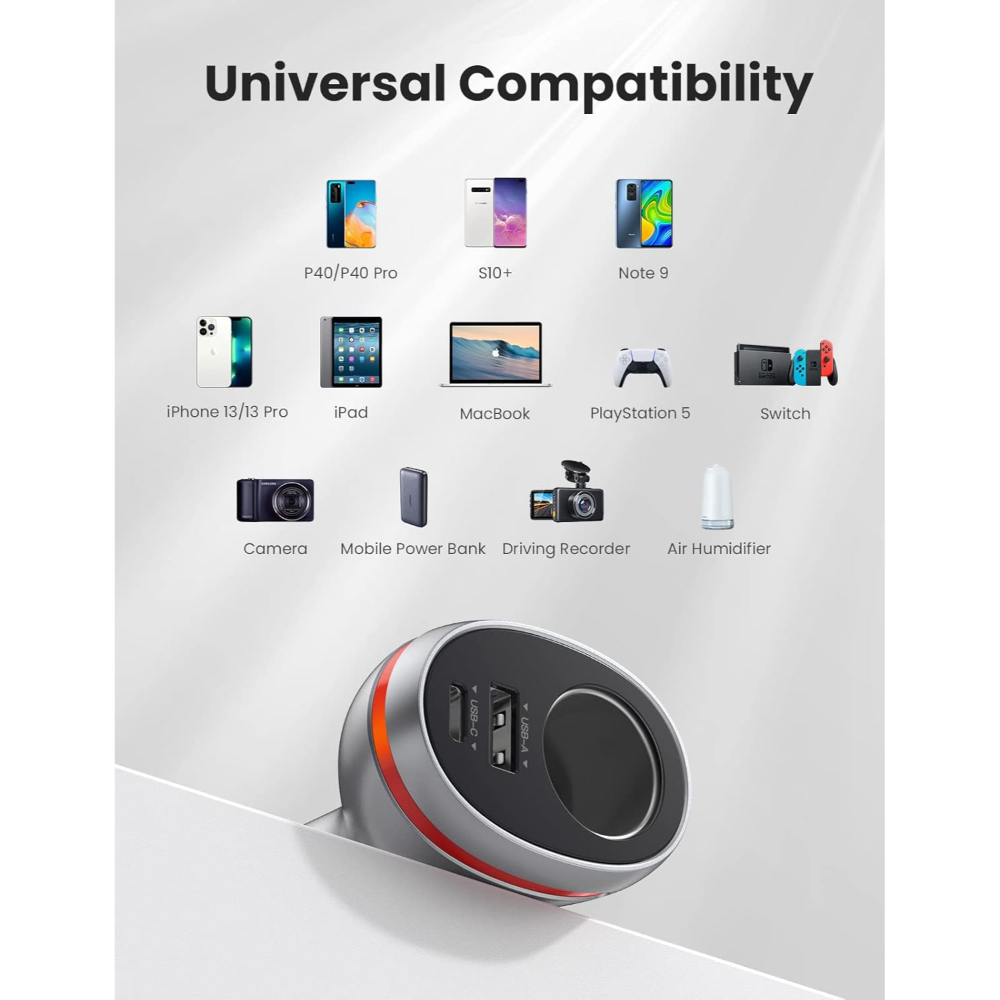 UGREEN 60712 Dual Port Single Extension PD 20W Car Charger