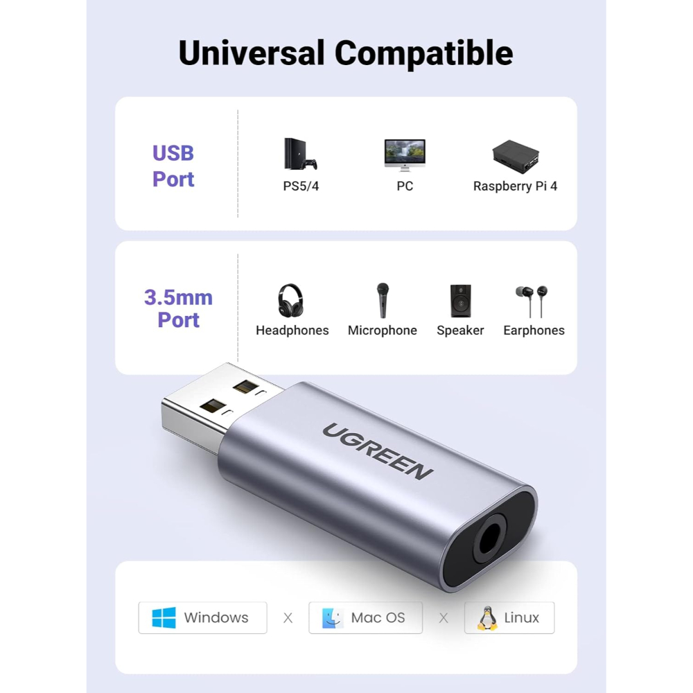 UGREEN 80864 USB TO 3.5MM STEREO SOUND ADAPTER - Image 5