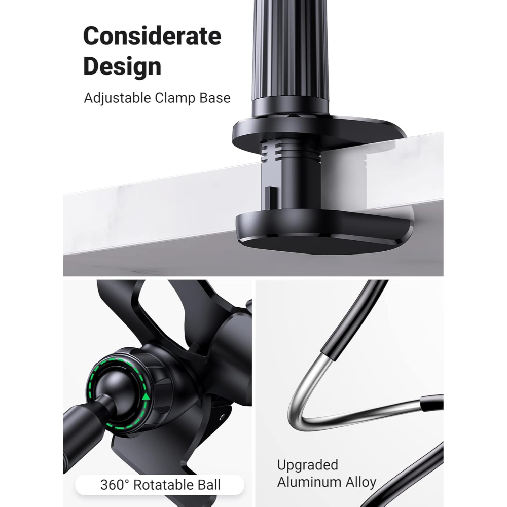 UGREEN 80906 GOOSENECK PHONE HOLDER FOR DESK & BED 360° ROTATION BLACK - Image 5
