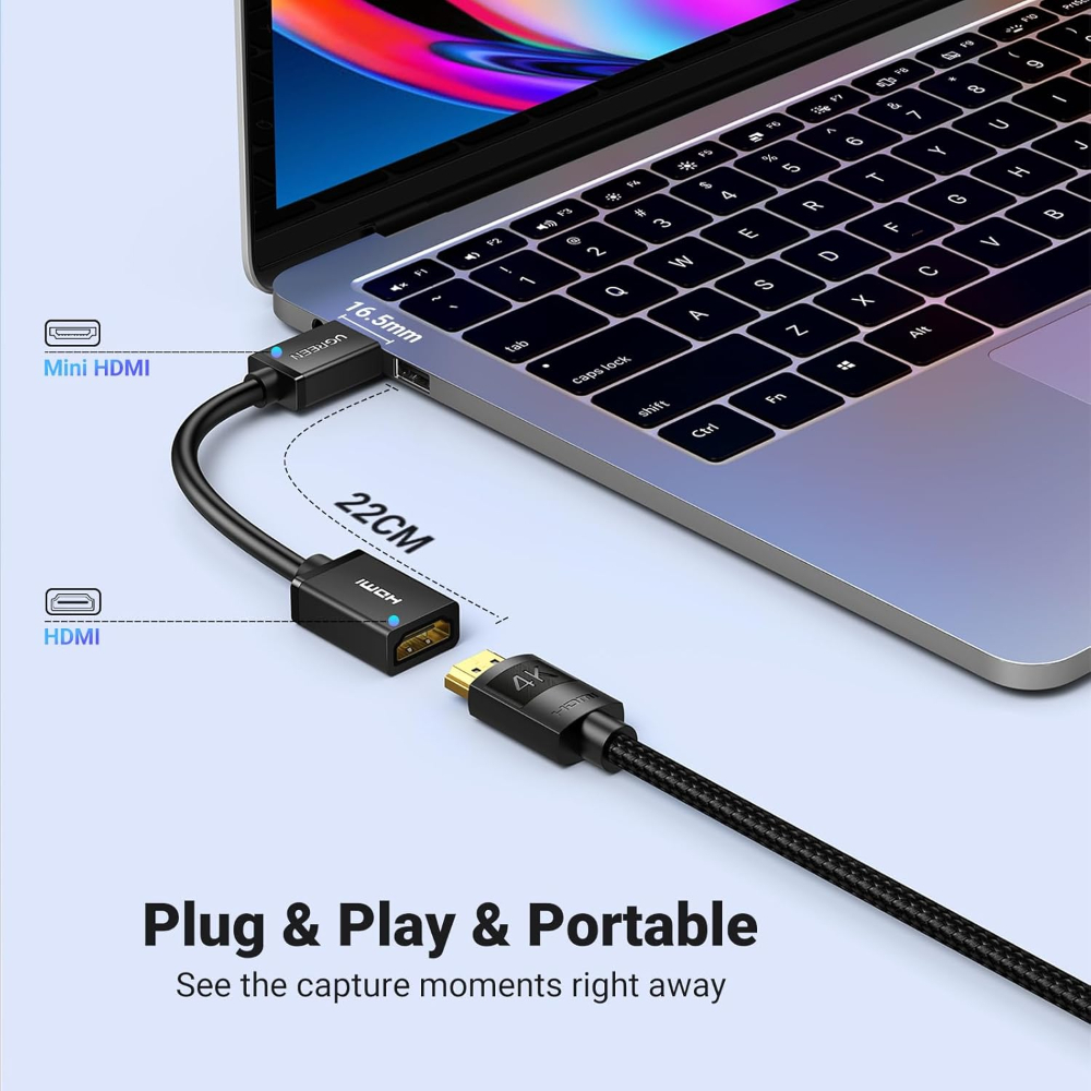 UGREEN 20137 MINI HDMI MALE TO HDMI F/M ADAPTER 4K 22CM - Image 4