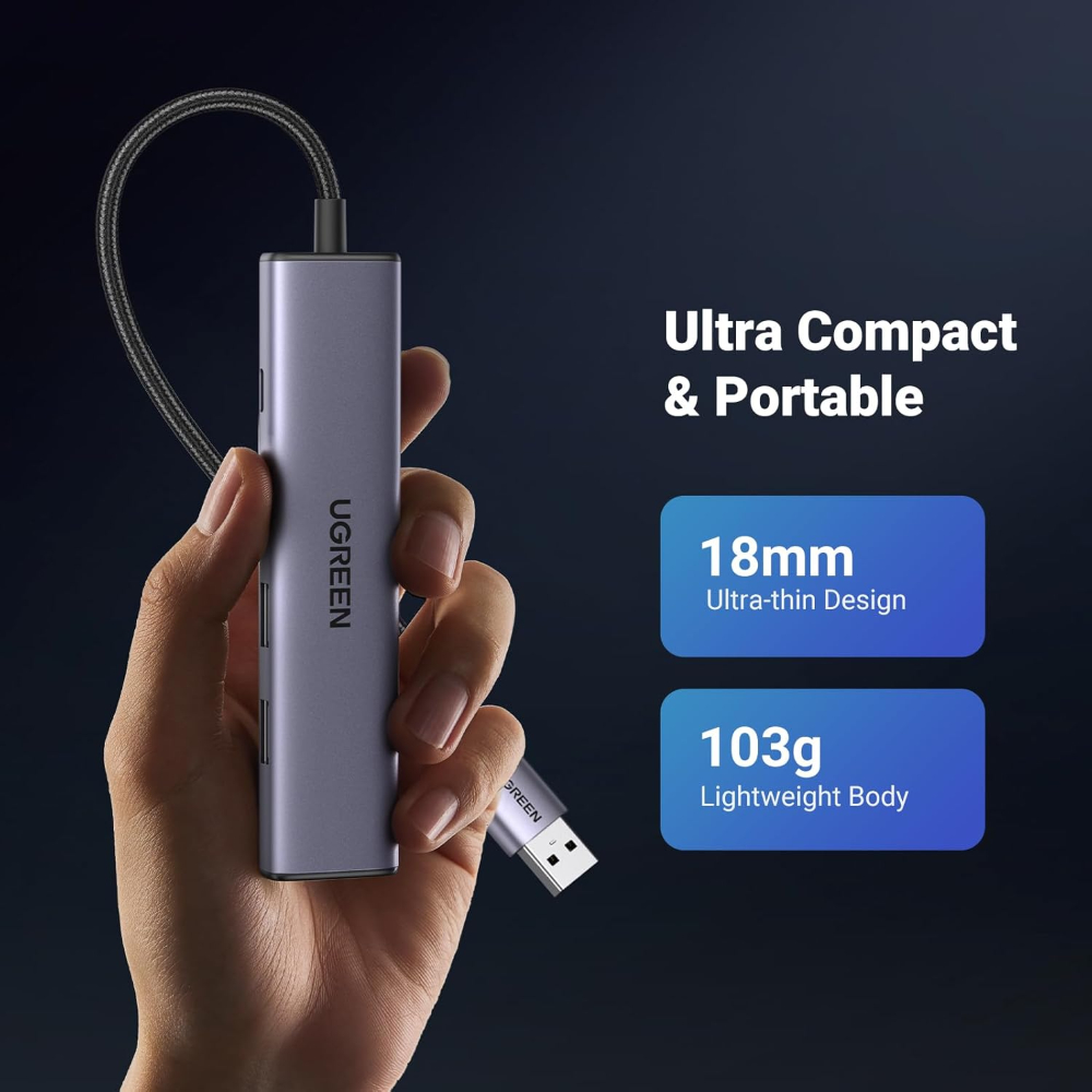 UGREEN 60554 USB 3.0 TO 3 X USB + RJ45 TYPE-C P/SUPPLY ADAPTER - Image 6