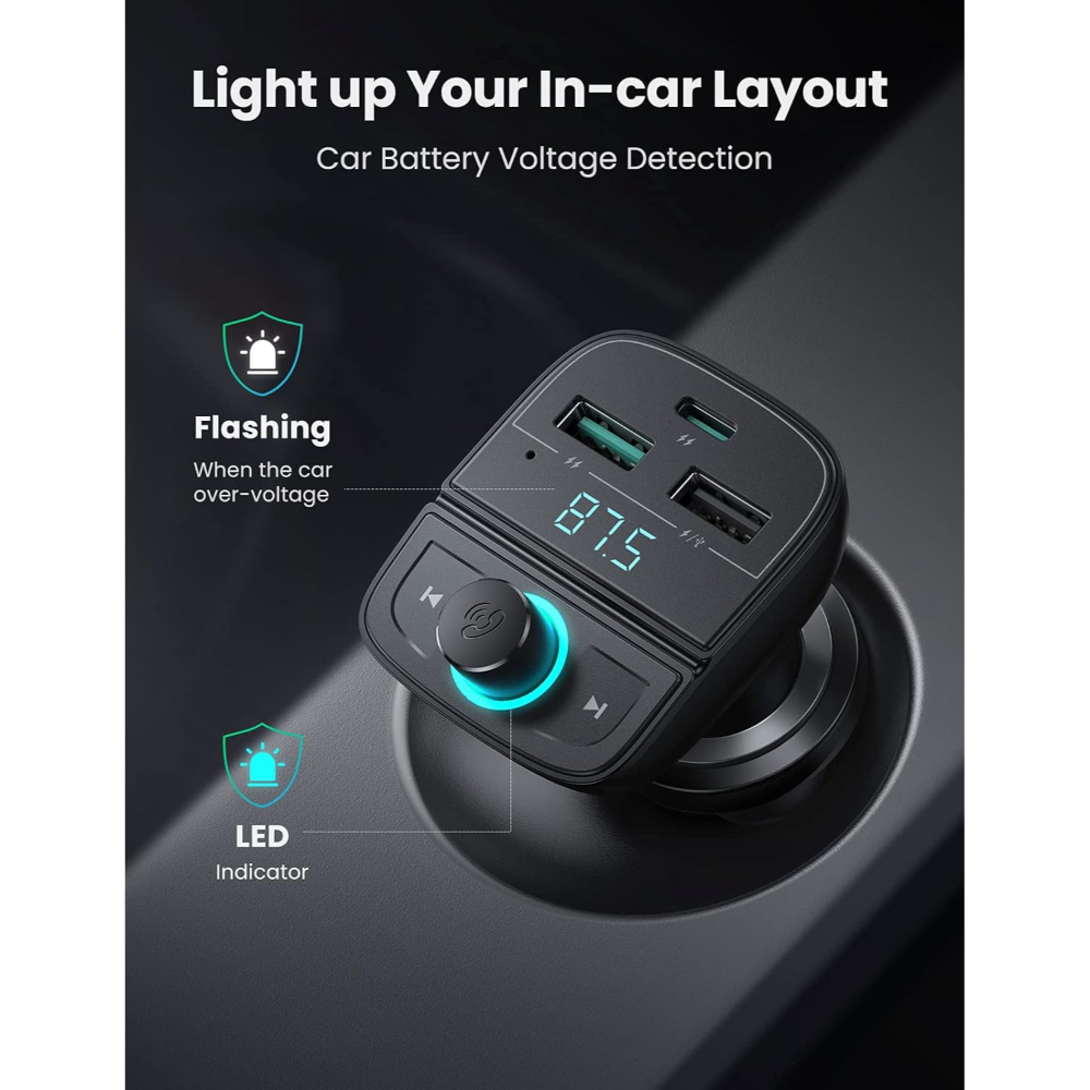 UGREEN 80910 Bluetooth Car Charger FM Transmitter USB TF