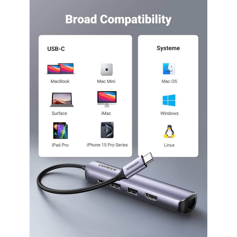 UGREEN 10919 Ultra Slim 5-in-1 USB-C Hub with Ethernet and HDMI - Image 7