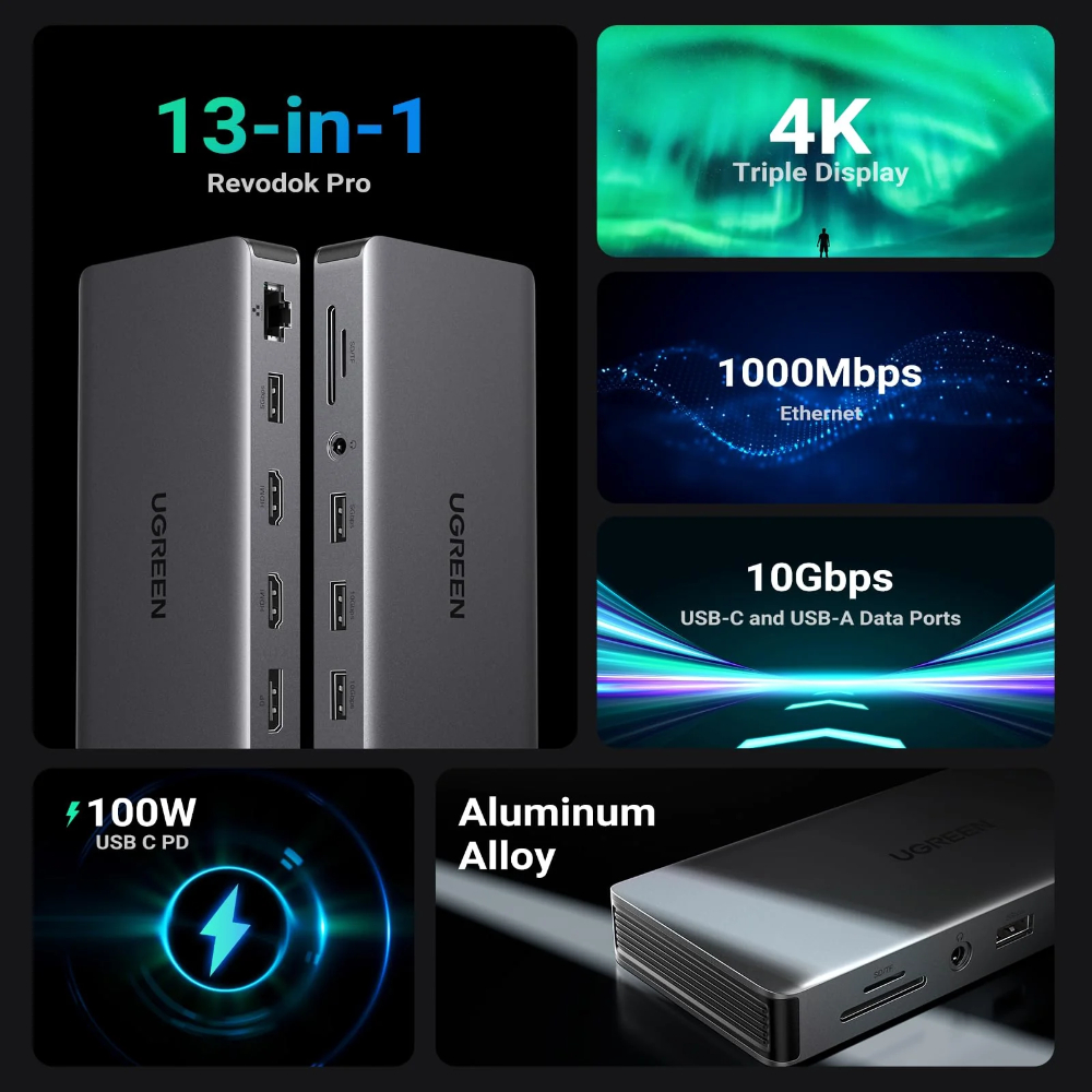 UGREEN 15978 USB-C 13-IN-1 MULTIFUNCTION DOCKING STATION TRIPLE DISPLAY 4K - Image 8