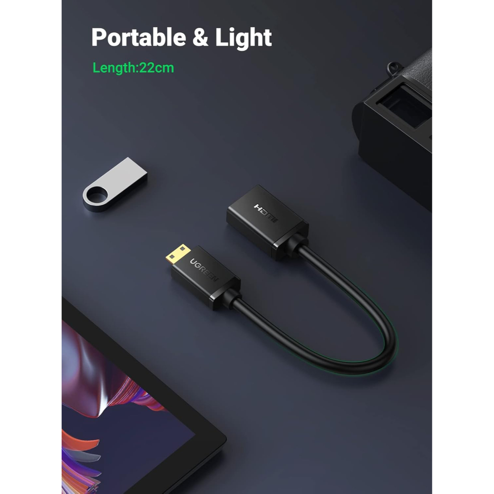 UGREEN 20137 MINI HDMI MALE TO HDMI F/M ADAPTER 4K 22CM - Image 6