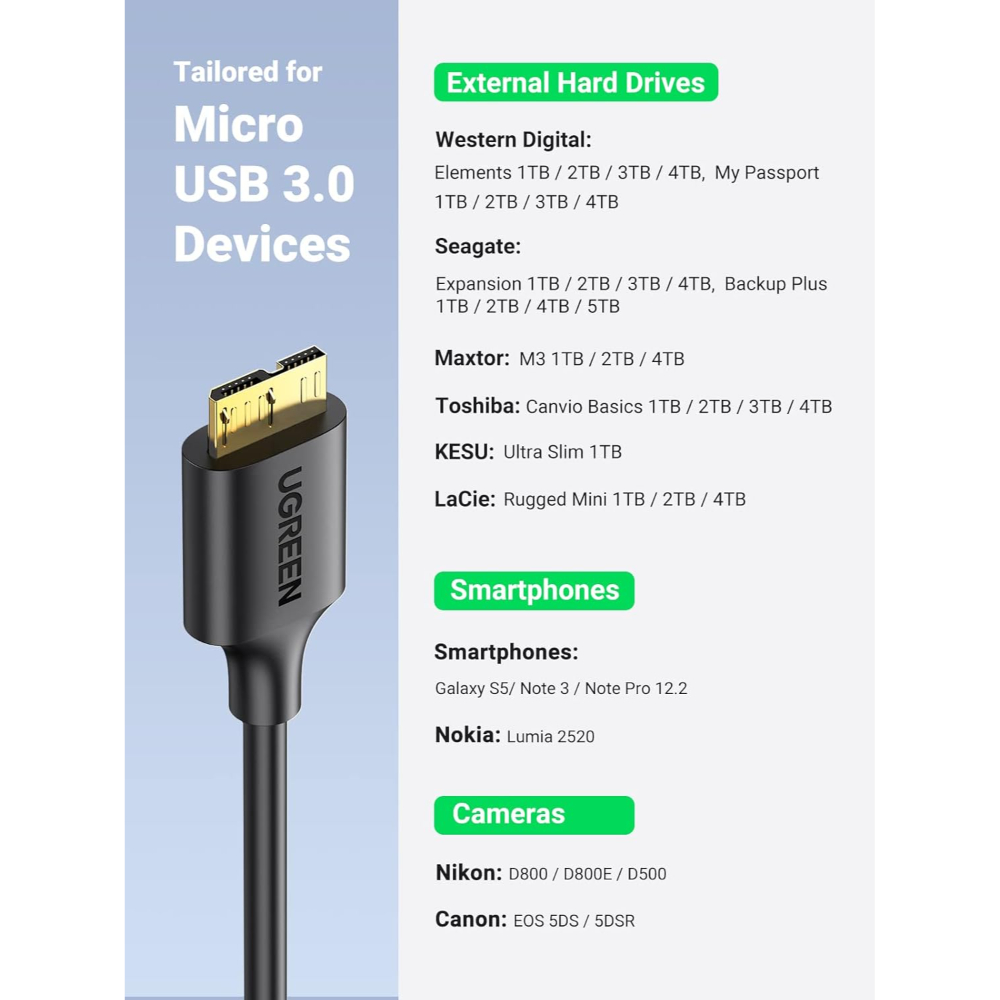 UGREEN 10841 USB 3.0 TO MICRO USB-B CABLE 1M - Image 8