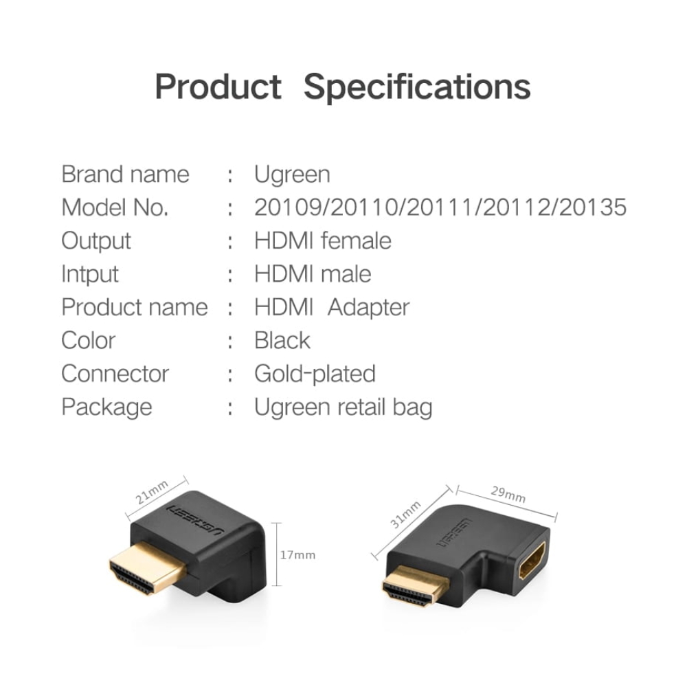 UGREEN 20109 HDMI MALE TO FEMALE ADAPTER DOWN - Image 5