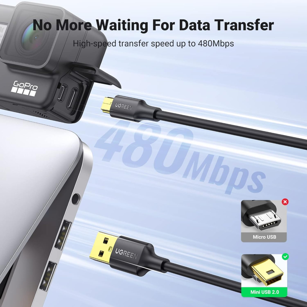 UGREEN 30472 USB 2.0 MALE TO MINI 5PIN MALE CABLE 2M - Image 5