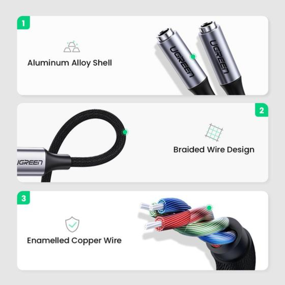 UGREEN 30732 USB TYPE-C TO 3.5MM 2 FEMALE AUDIO CABLE - Image 6