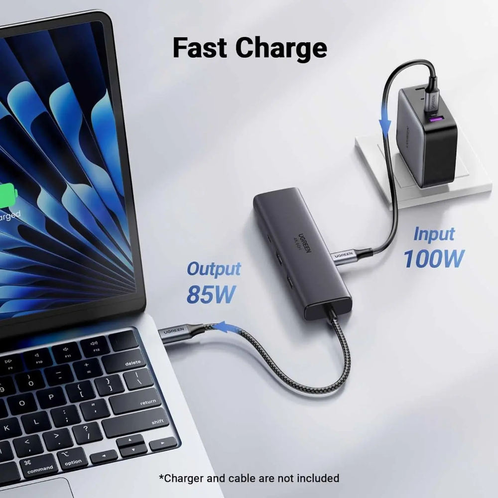 UGREEN 45000 6-IN-1 USB-C TO 2XUSB-A, 1XHDMI, 1XRJ45, 1XUSB-C, PD100W ADAPTER - Image 6