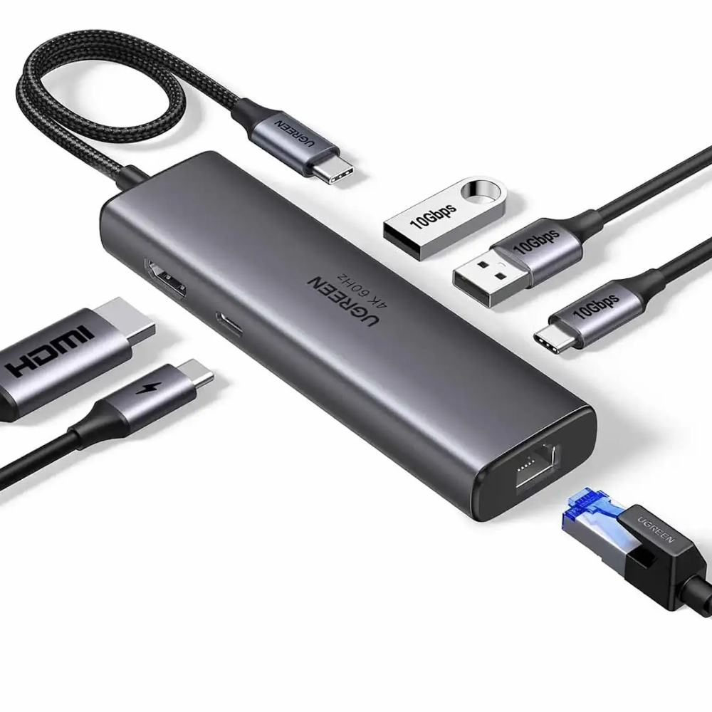 UGREEN 45000 6-IN-1 USB-C TO 2XUSB-A, 1XHDMI, 1XRJ45, 1XUSB-C, PD100W ADAPTER