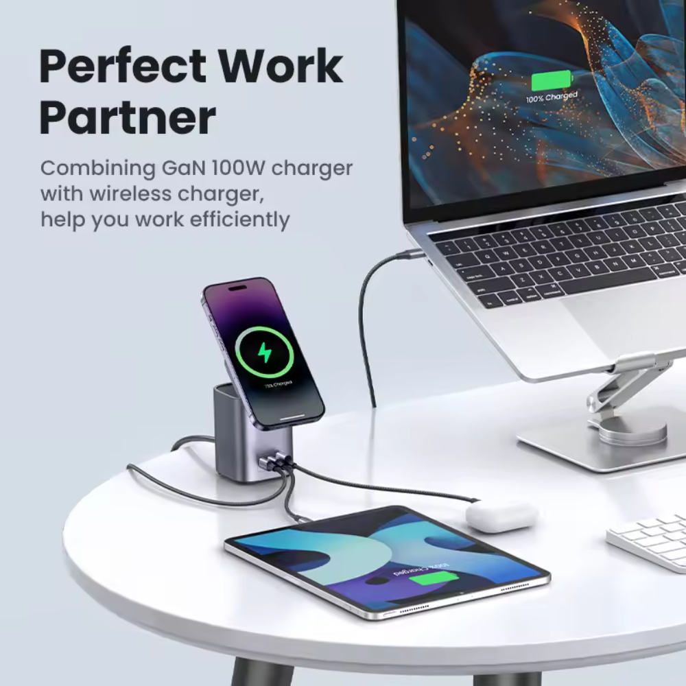 UGREEN 55321 NEXODE 65W 2-IN-1 Qi2 GAN DESKTOP FAST CHARGER ( 2XUSB-C, 1XUSB-A, 1XW/L CHARGER ) - Image 4