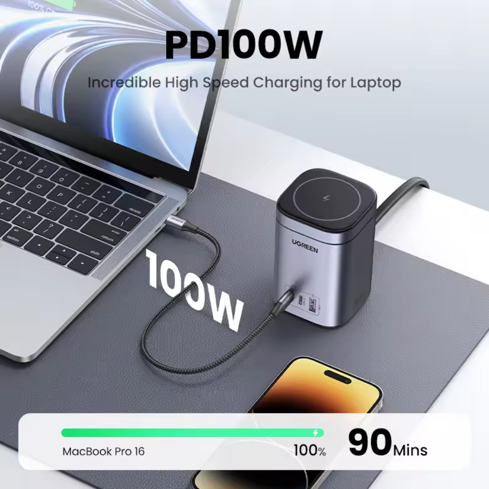 UGREEN 55321 NEXODE 65W 2-IN-1 Qi2 GAN DESKTOP FAST CHARGER ( 2XUSB-C, 1XUSB-A, 1XW/L CHARGER ) - Image 5