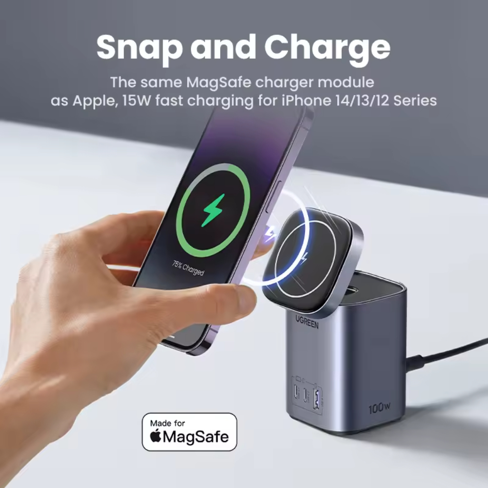 UGREEN 55321 NEXODE 65W 2-IN-1 Qi2 GAN DESKTOP FAST CHARGER ( 2XUSB-C, 1XUSB-A, 1XW/L CHARGER ) - Image 8
