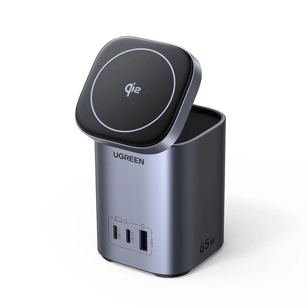 UGREEN 55321 NEXODE 65W 2-IN-1 Qi2 GAN DESKTOP FAST CHARGER ( 2XUSB-C, 1XUSB-A, 1XW/L CHARGER )