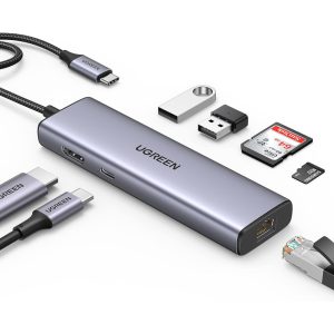 UGREEN 90568 7-IN-1 USB-C TO 2XUSB A, 1X HDMI+RJ45, SD/TF, PD ADAPTER