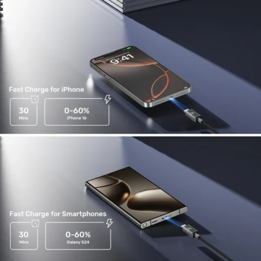 UNITEK C14158ABK01-2M USB-C TO C CHARGING CABLE WITH LED DISPLAY 60W 2M BRAIDED (Copy) - Image 7