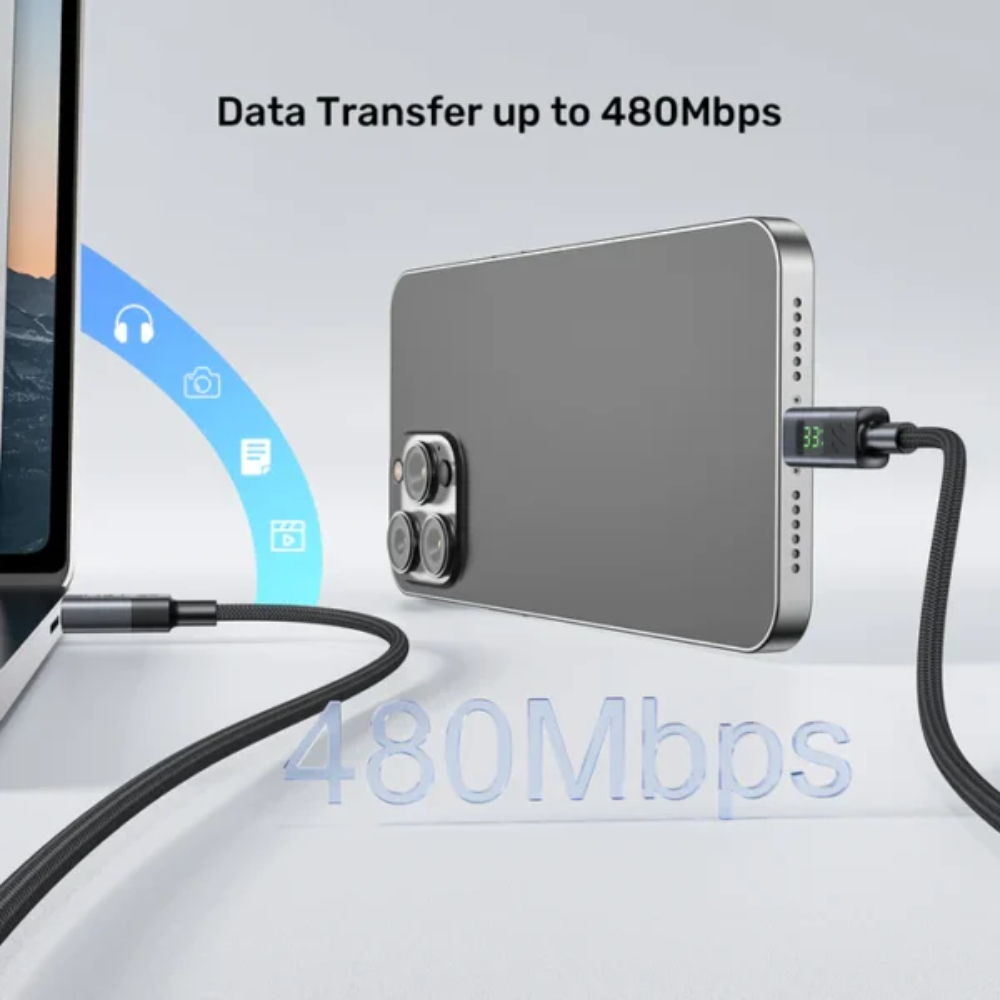 UNITEK C14158ABK01-2M USB-C TO C CHARGING CABLE WITH LED DISPLAY 60W 2M BRAIDED (Copy) - Image 9