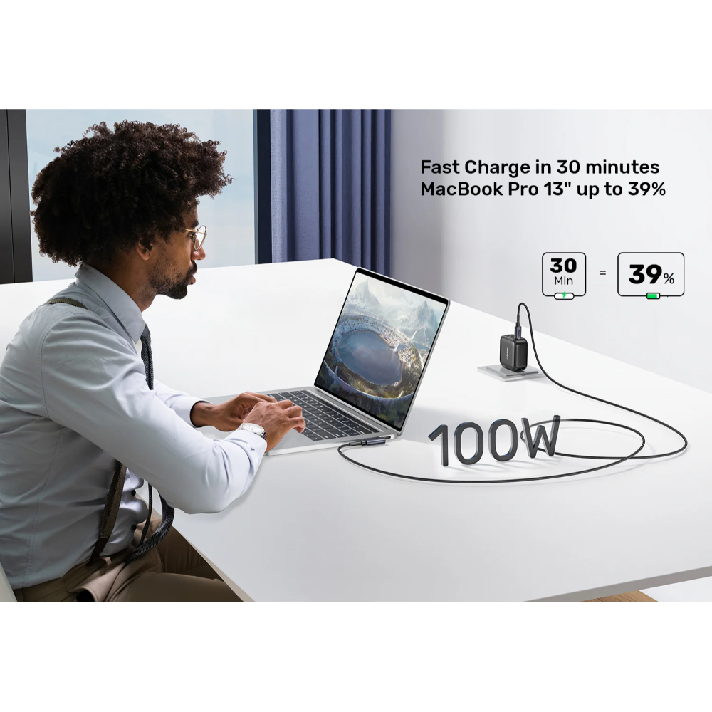 UNITEK C14123BK-0.5M 90 DEGREE USB-C TO C 100W FAST CHARGING CABLE 50CM - Image 2