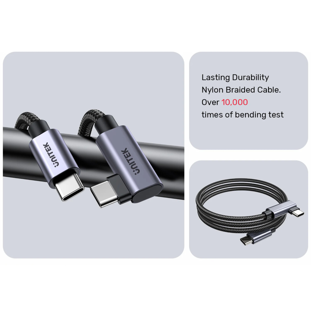 UNITEK C14123BK-0.5M 90 DEGREE USB-C TO C 100W FAST CHARGING CABLE 50CM - Image 4