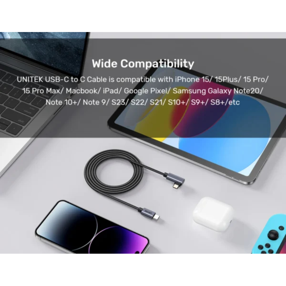 UNITEK C14123BK-5M USB-C TO C 90 DEGREE FAST CHARGING CABLE 100W - Image 6