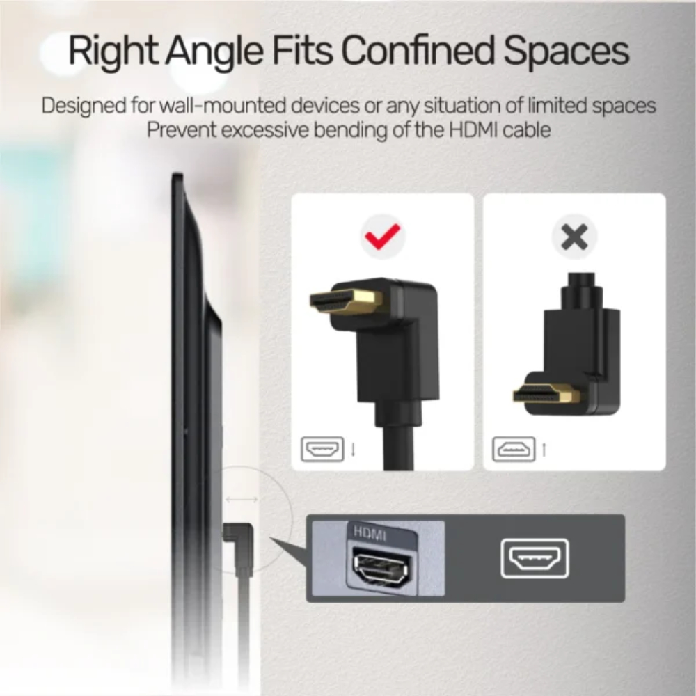 UNITEK Y-C1002 HDMI TO HDMI RIGHT ANGLE 90° CABLE 3M 4K@60HZ - Image 2