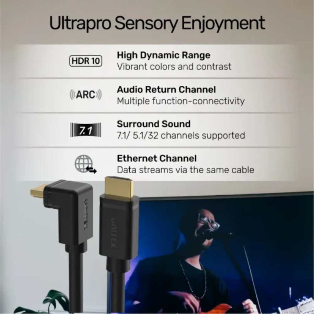UNITEK Y-C1002 HDMI TO HDMI RIGHT ANGLE 90° CABLE 3M 4K@60HZ - Image 4