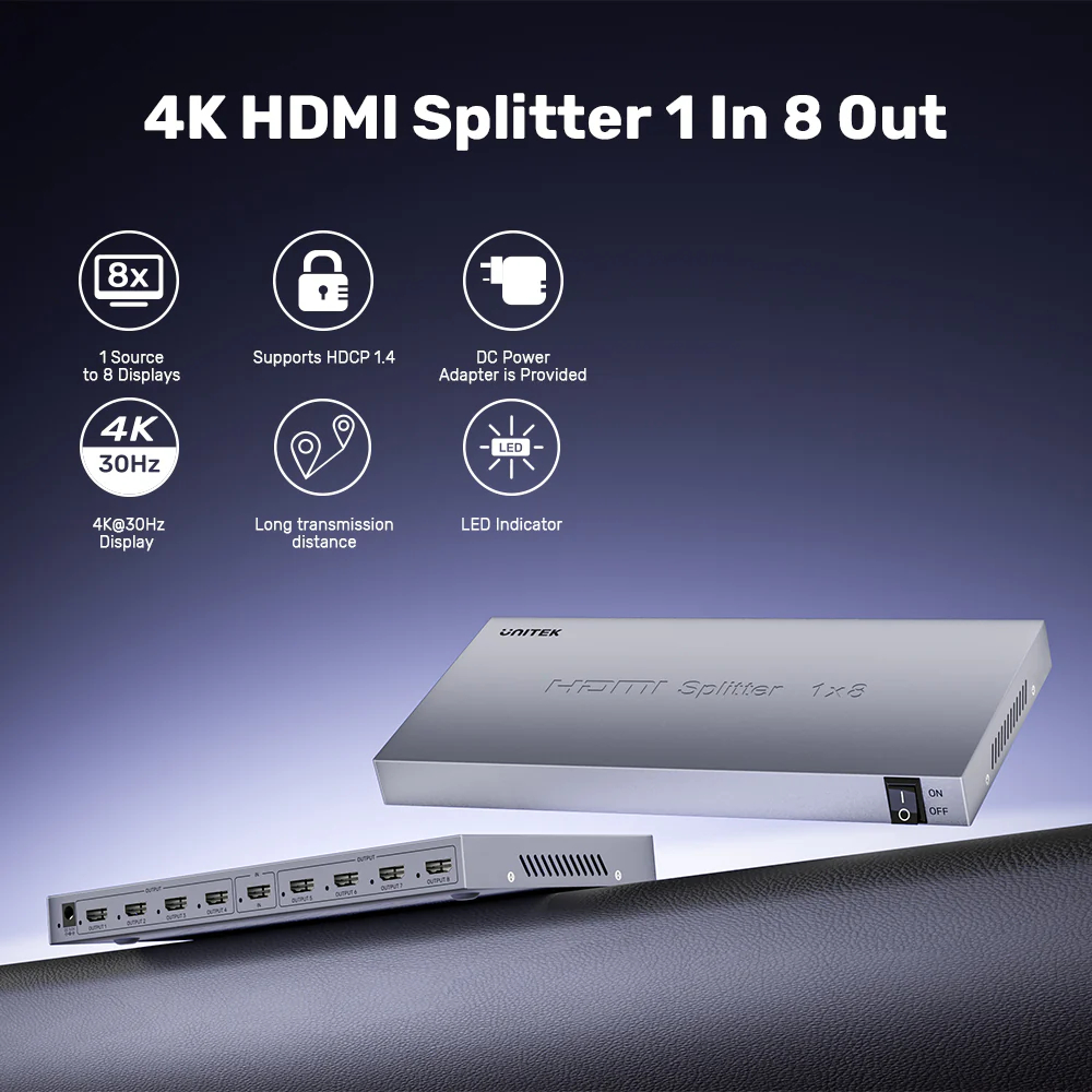 UNITEK V1132A01-EU HDMI SPLITTER 1 IN 8 OUT 4K@30HZ - Image 2
