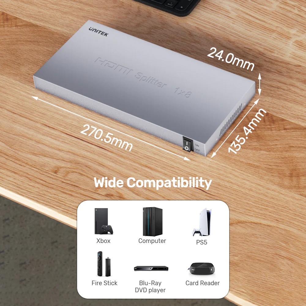 UNITEK V1132A01-EU HDMI SPLITTER 1 IN 8 OUT 4K@30HZ - Image 6